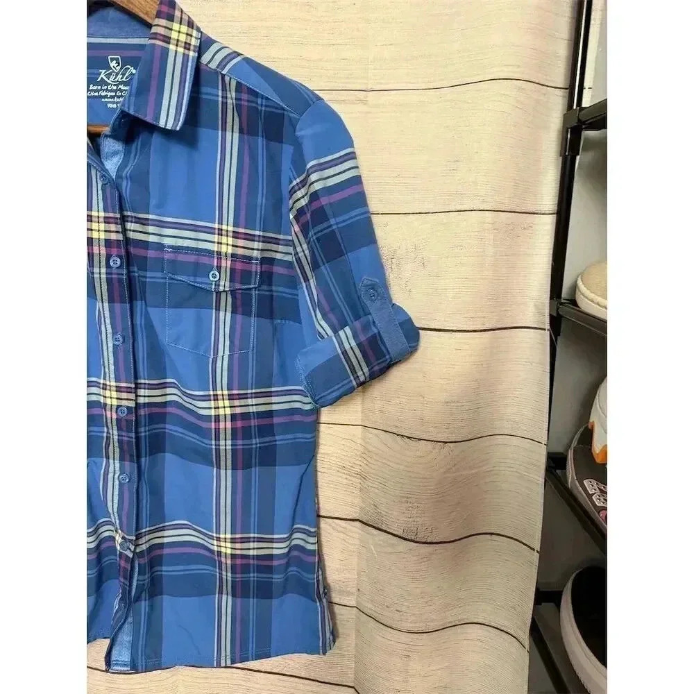 Kuhl Women's Plaid Flannel Button-Up Shirt Blue Size S Casual Long Sleeve - Picture 5 of 10